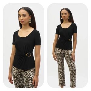 Joseph Ribkoff Black Short Sleeve Buckle Detail Top